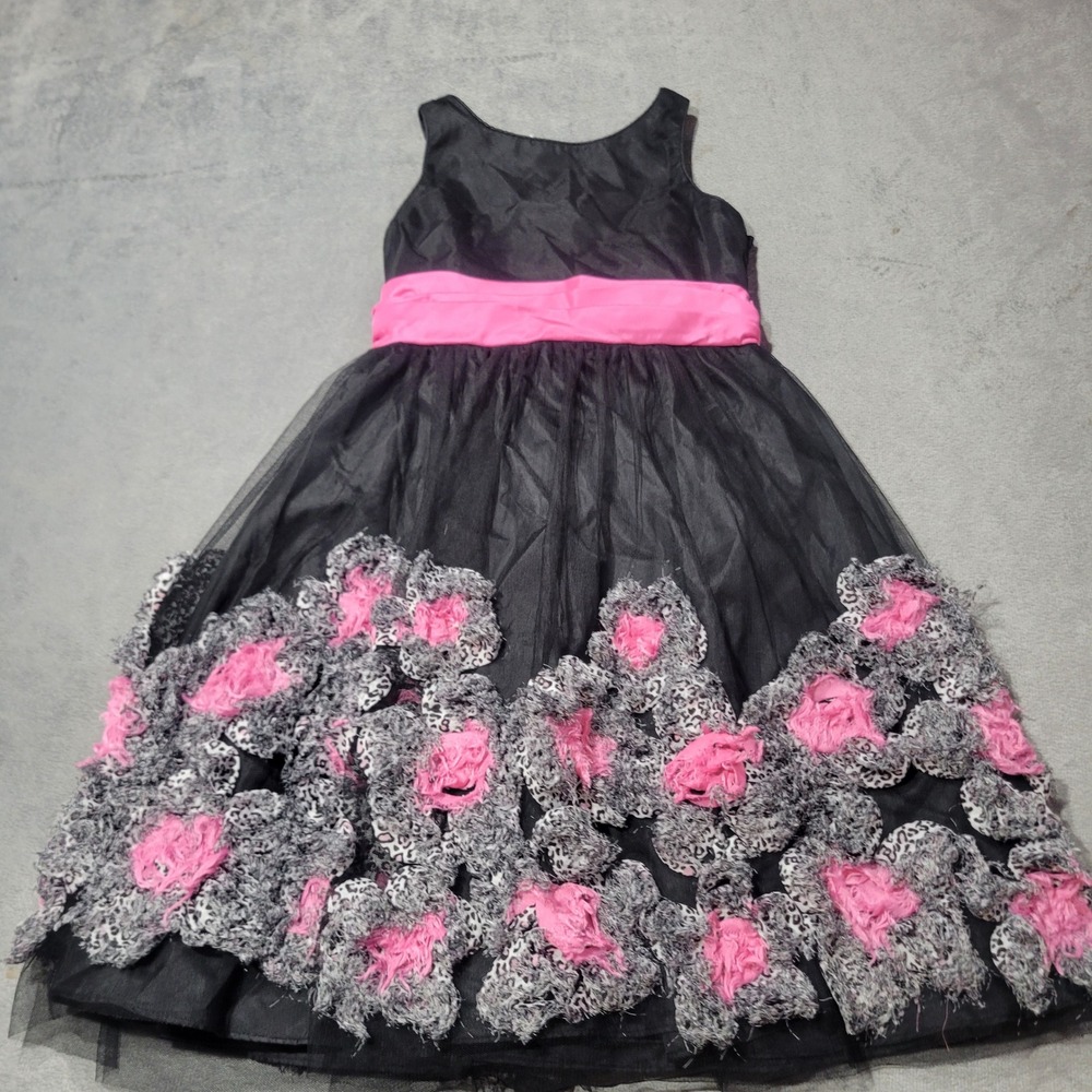 Bloome Dress Girls 10 Black Pink Floral Leopard Print Tulle Party Special Event‎